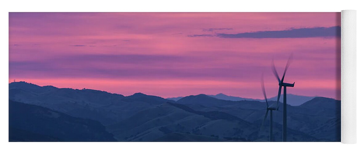 Windmills Yoga Mat featuring the photograph Windmills at Sunset in the Diablo Range by Rick Pisio
