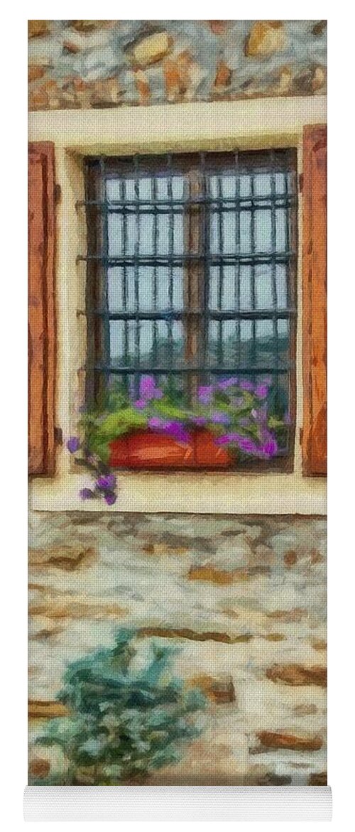 Shutter Yoga Mat featuring the painting Window in a Stone Wall by Jeffrey Kolker