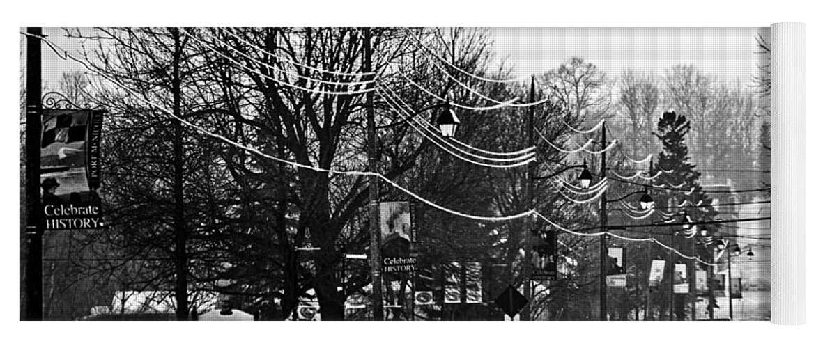 Power Lines Yoga Mat featuring the photograph Winter beautiful - Black and White Photograph by Tatiana Travelways