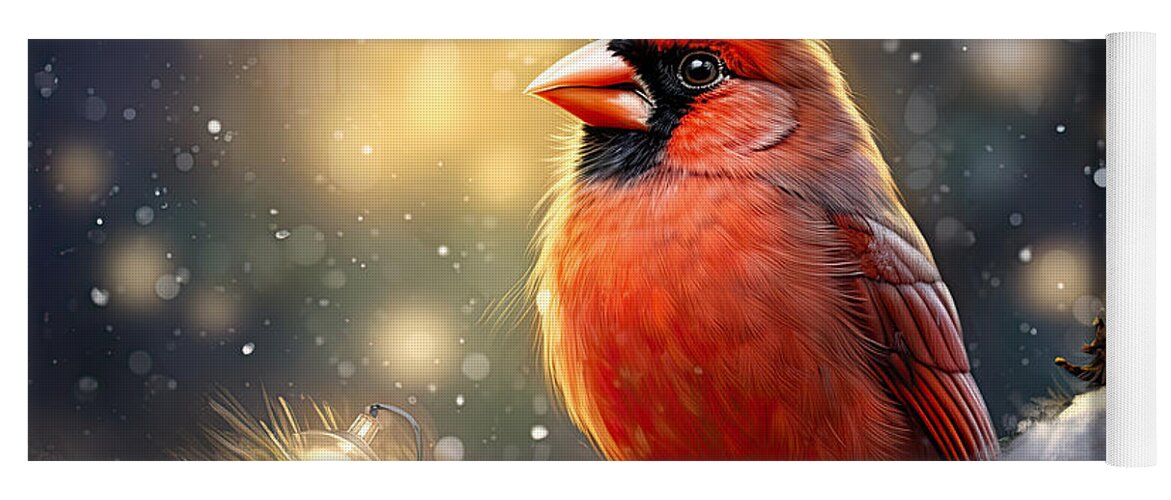 Cardinal Yoga Mat featuring the painting Winter Cardinal by Lourry Legarde