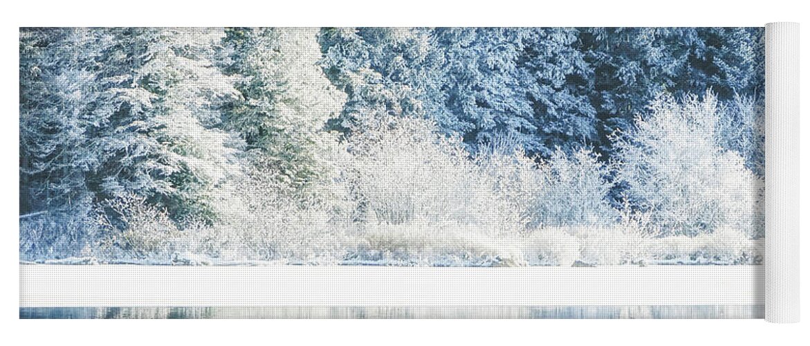 Winter Yoga Mat featuring the photograph Winter Forest and Lake Landscape by Charline Xia