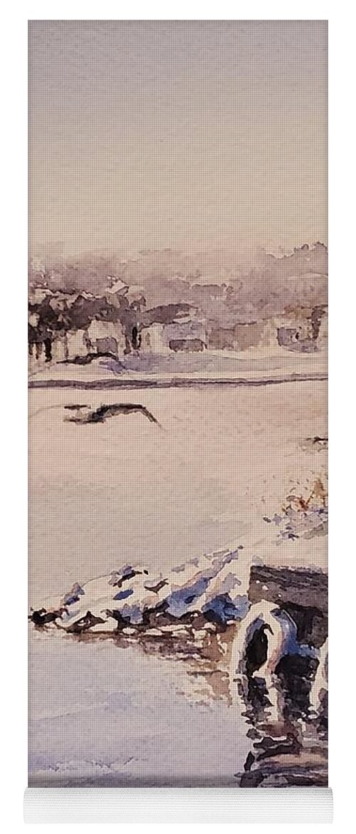 Snow Yoga Mat featuring the painting Winter Harbour by Sheila Romard