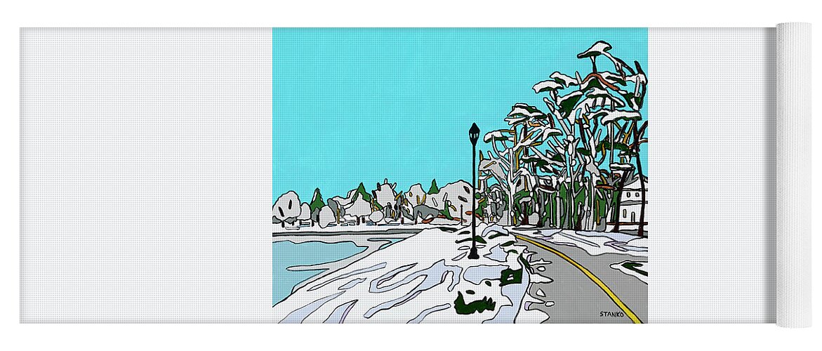 Snow Valleystream Newyork Lake Ice Yoga Mat featuring the painting Winter in Hendrickson Park by Mike Stanko