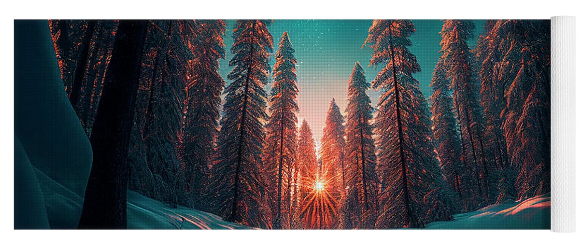 Tree Yoga Mat featuring the digital art Winter landscape at majestic sunset by Jelena Jovanovic