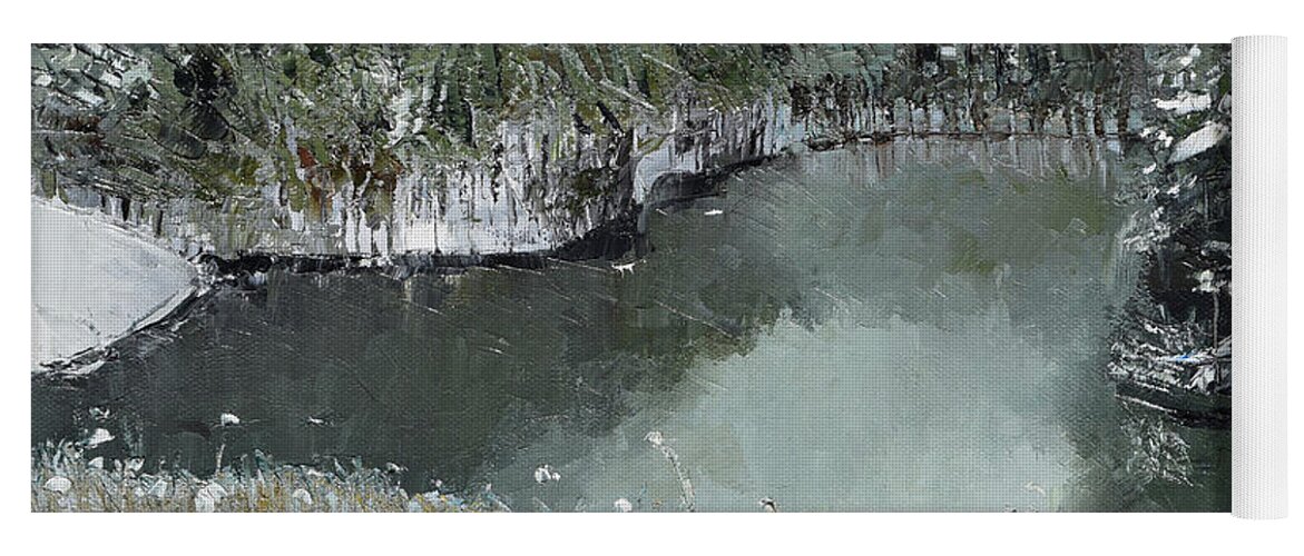 Davenport Lake Yoga Mat featuring the painting Winter on Lake Davenport- Ellijay by Jan Dappen