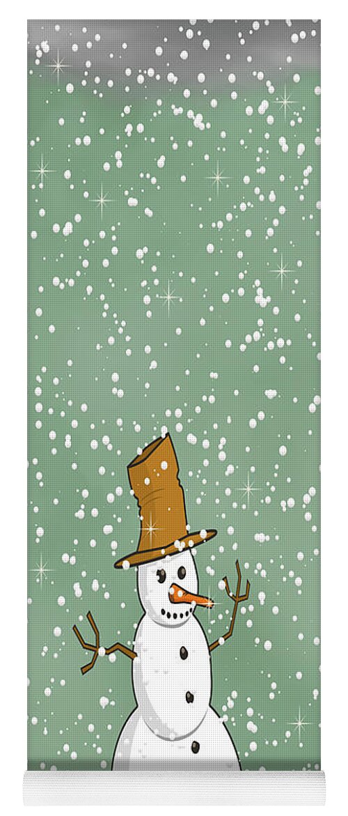 Snowman Yoga Mat featuring the mixed media Winter Scene With Snowman 5 by David Dehner