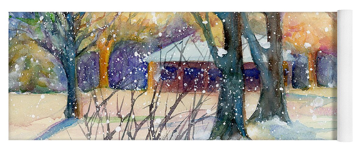 Crapo Park Yoga Mat featuring the painting Winter sunrise at the park by Rebecca Matthews