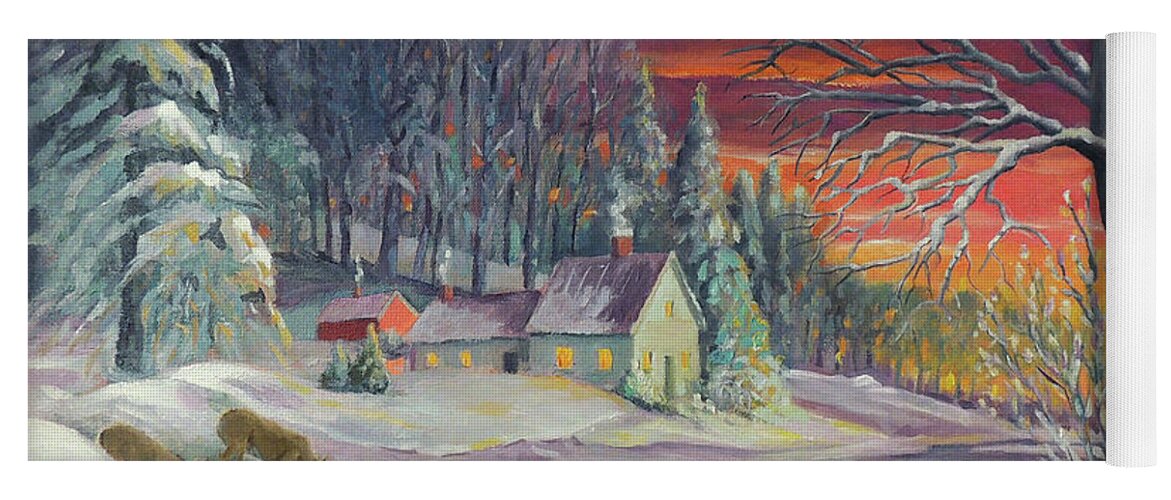 Winter Yoga Mat featuring the painting Winter Sunset By The River by Nancy Griswold