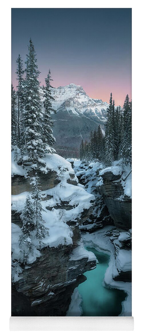 Winter Yoga Mat featuring the photograph Winter Twilight at Athabasca Falls by Henry w Liu