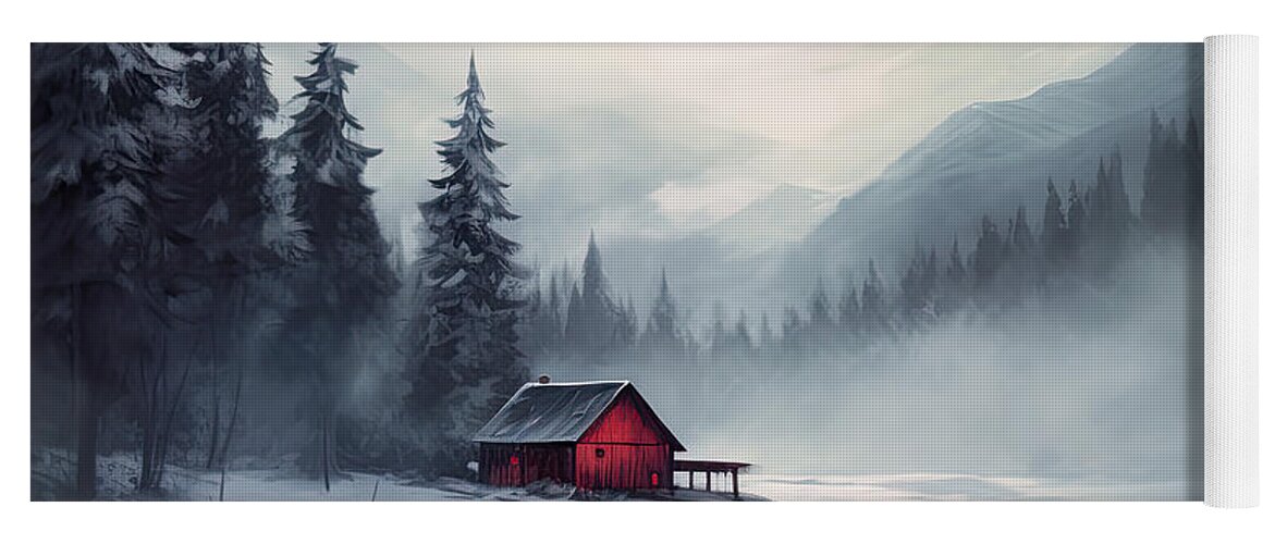 Red And Gray Art Yoga Mat featuring the painting Winter's Whisper - Winter Wonderland Art by Lourry Legarde