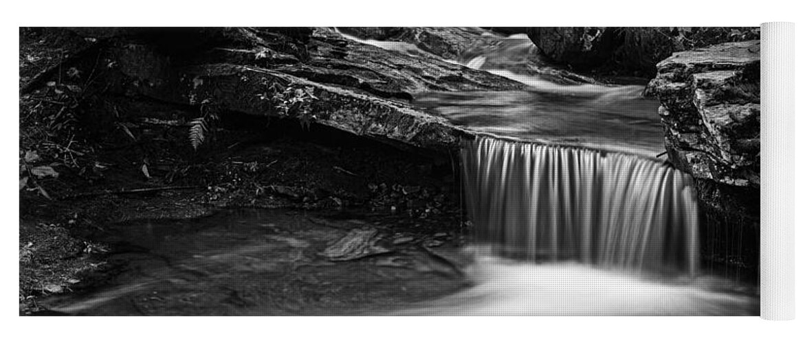 Wiswall Brook Falls Yoga Mat featuring the photograph Wiswall Brook Falls in Black and White by Steve Brown