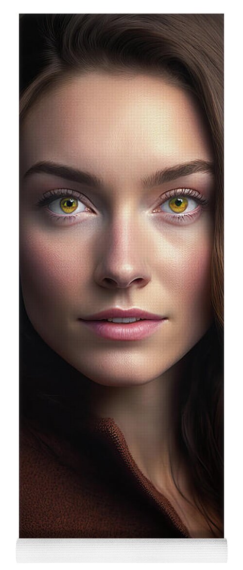 Woman Yoga Mat featuring the digital art Woman Portrait 22 Brown Hair Hazel Eyes by Matthias Hauser