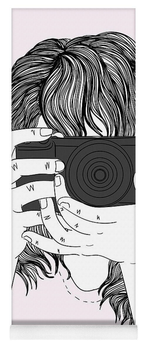 Graphic Yoga Mat featuring the digital art Woman With A Camera - Line Art Graphic Illustration Artwork by Sambel Pedes