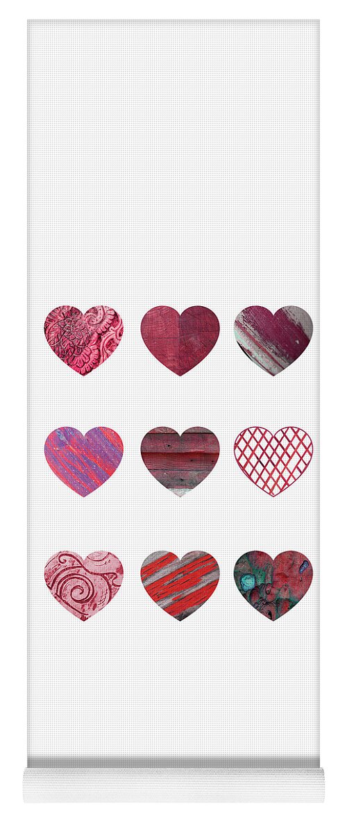 Heart Yoga Mat featuring the mixed media Wooden Hearts by Moira Law