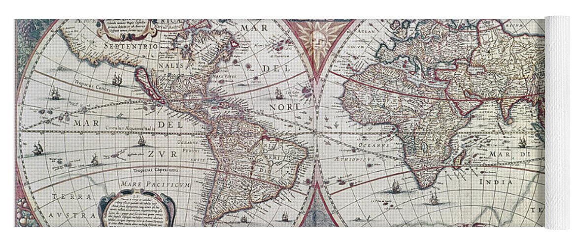 1641 Yoga Mat featuring the drawing World Map, 1641 by Henricus Hondius