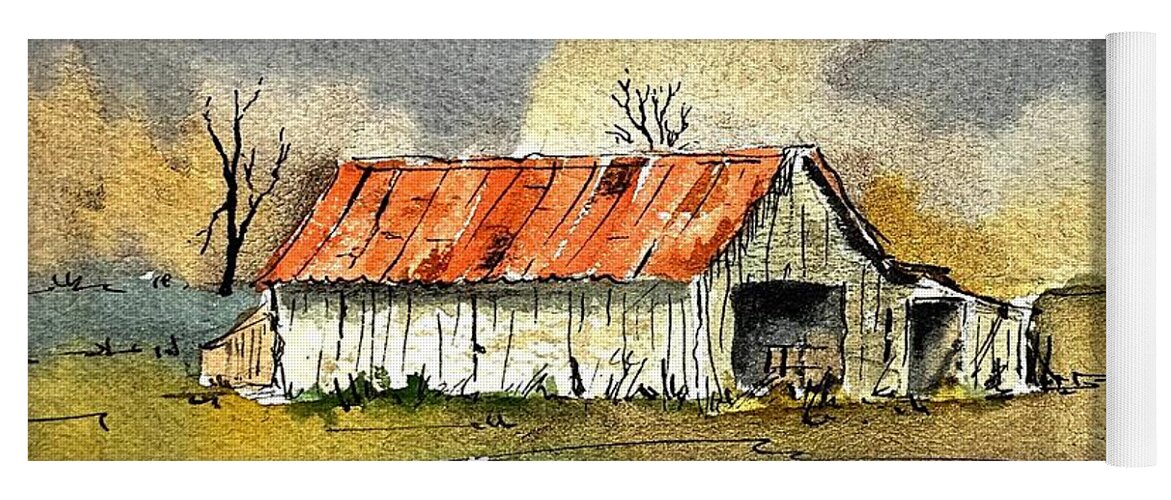 Old Barn And Shed. Watercolor Yoga Mat featuring the painting Worn out by William Renzulli