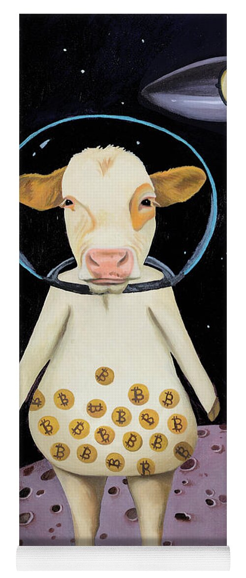 Bit Coin Yoga Mat featuring the painting Wow Bit Cow by Leah Saulnier The Painting Maniac