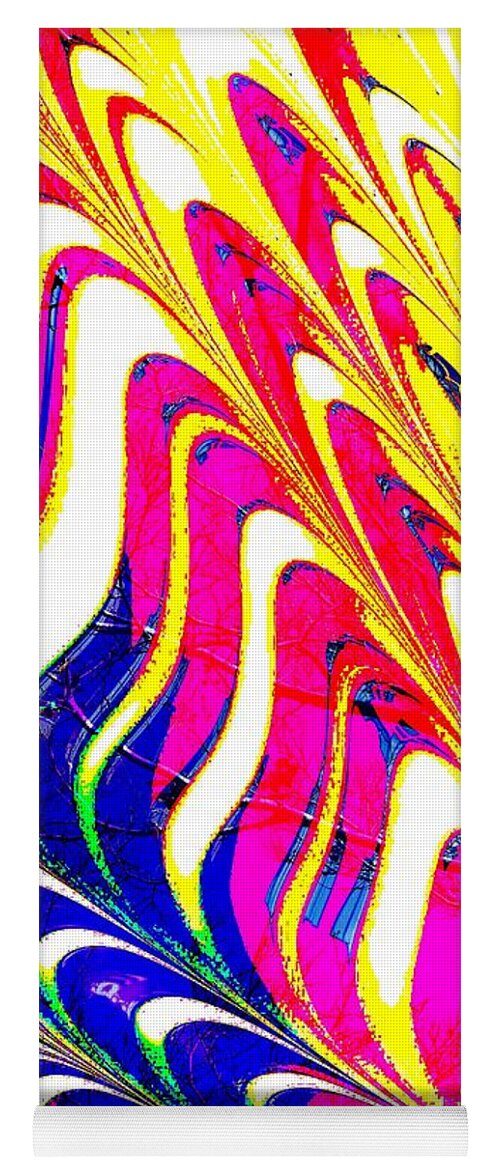 Abstract White Red Blue Yellow Green Waves Points Repetition Yoga Mat featuring the digital art wwwWWAANNGGGGgggg by Kathleen Boyles