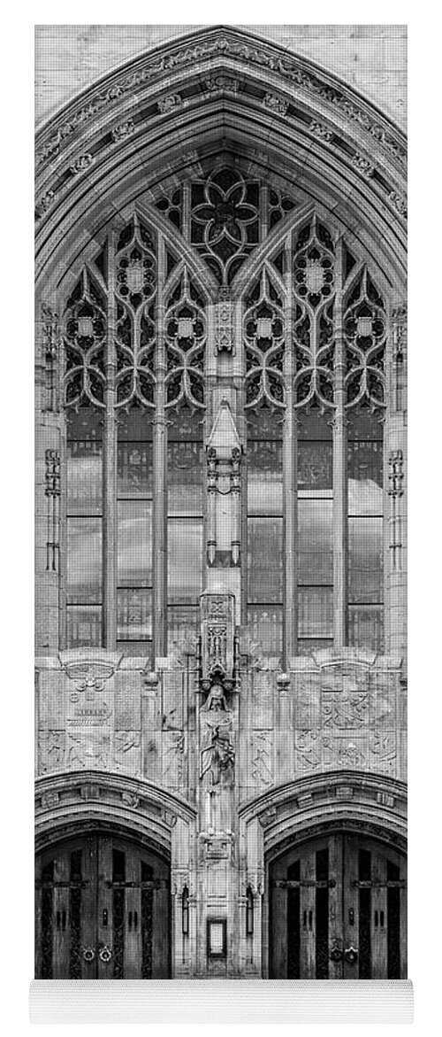 Yale Yoga Mat featuring the photograph Yale University Sterling Library III BW by Susan Candelario