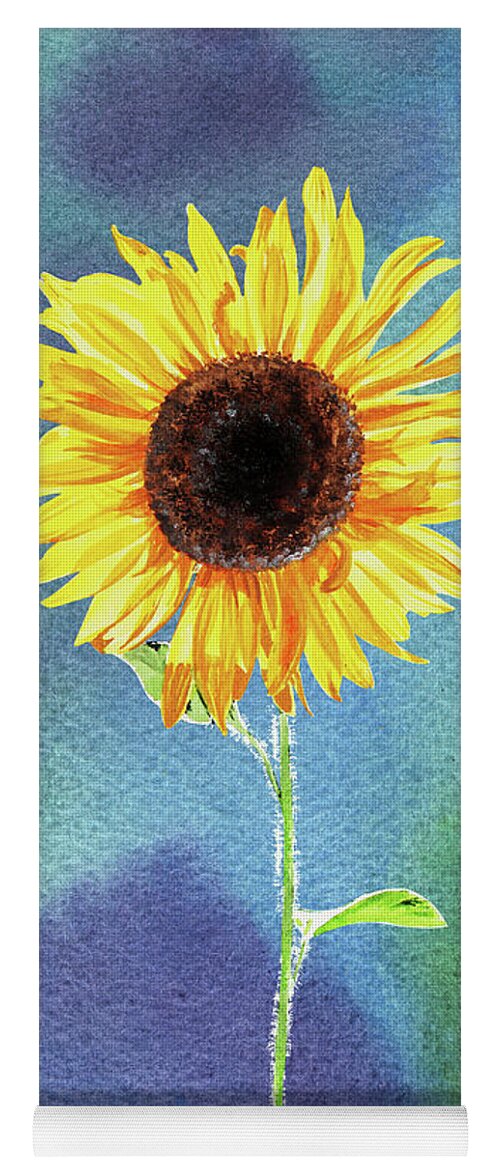 Sunflower Yoga Mat featuring the painting Yellow Flower Happy Sunflower On Blue Emerald Watercolor III by Irina Sztukowski