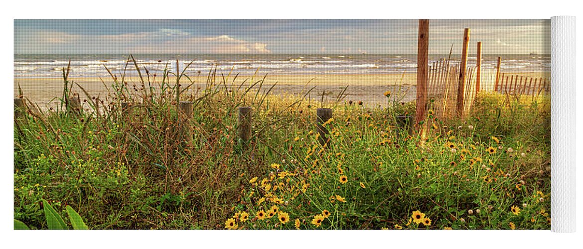 Yellow Flowers Yoga Mat featuring the photograph Yellow Flowers At Galveston Beach by James Eddy