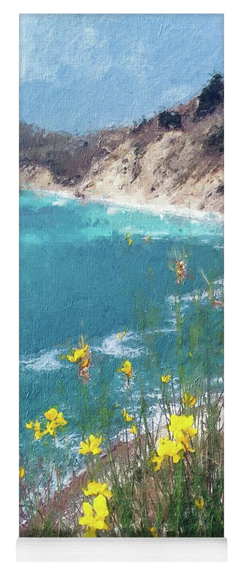 Sea Flowers Yoga Mat featuring the painting Yellow Flowers over the Sea Bay by Alex Mir