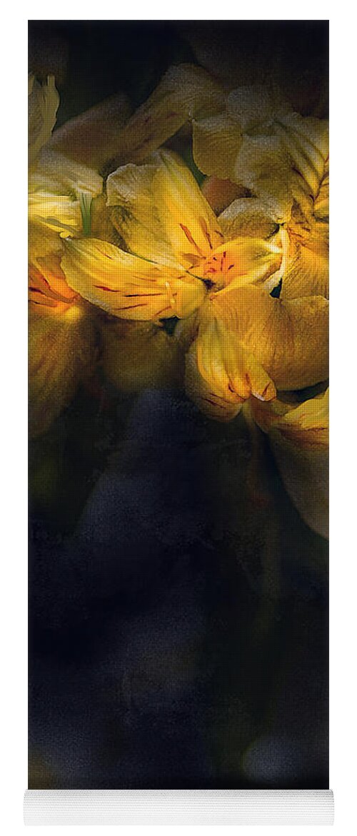 Yellow Flower Yoga Mat featuring the digital art Yellow Flowers Painted On Black by Cordia Murphy