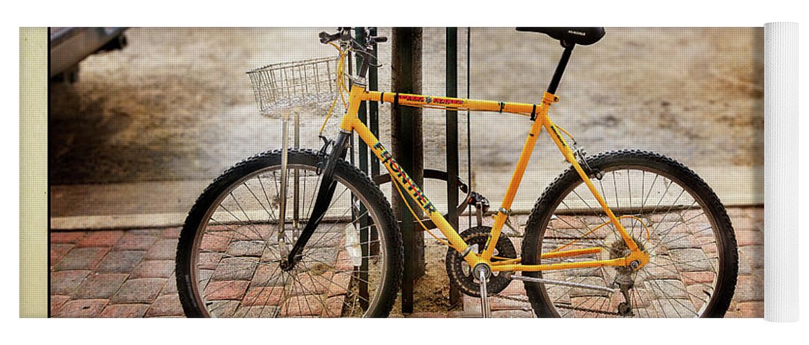Bicycle Yoga Mat featuring the photograph Yellow Frontier Bicycle Set by Craig J Satterlee