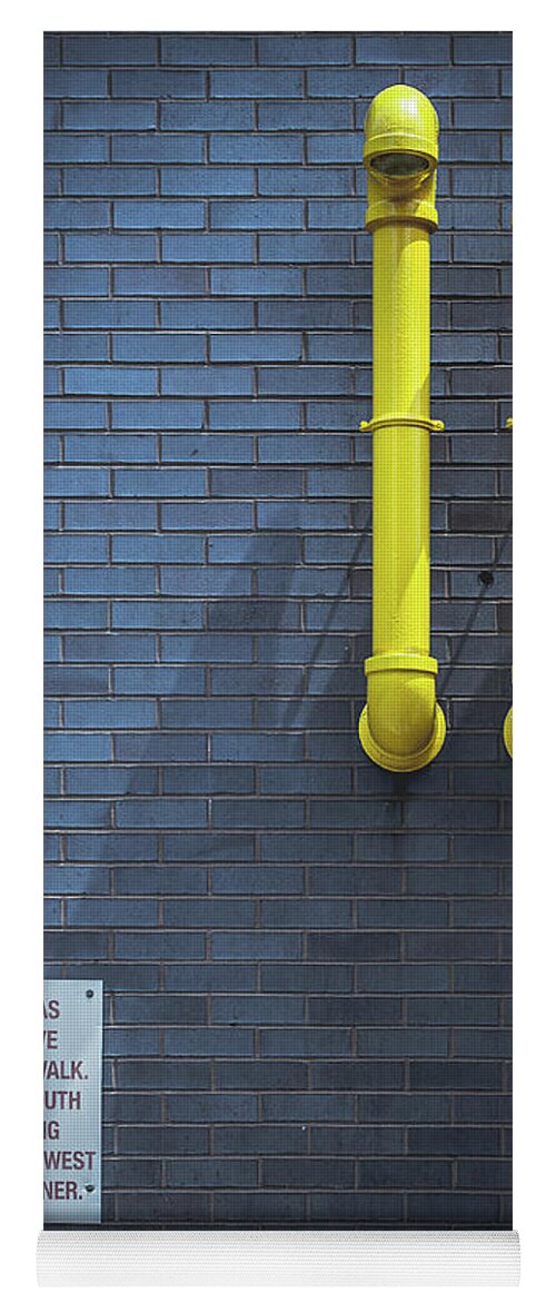 Yellow Pipes Yoga Mat featuring the photograph yellow pipes - Queens, NY by Steve Stanger