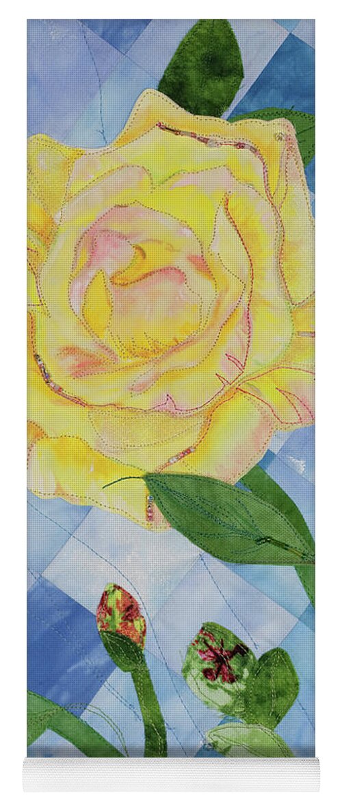Fiber Art Yoga Mat featuring the mixed media Yellow Rose of Texas 3 by Vivian Aumond