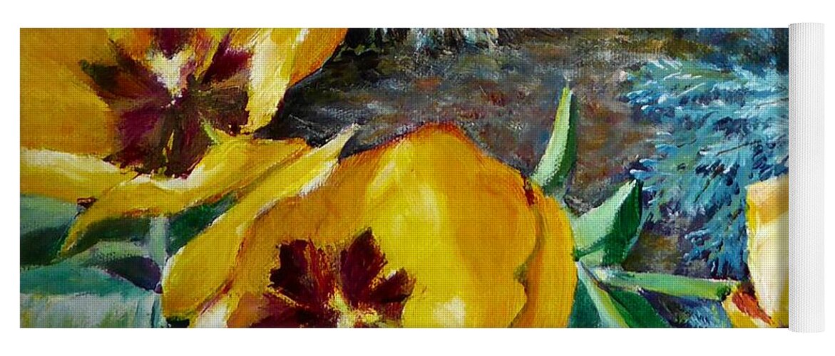 Yellow Yoga Mat featuring the painting Yellow Tulips by Merana Cadorette