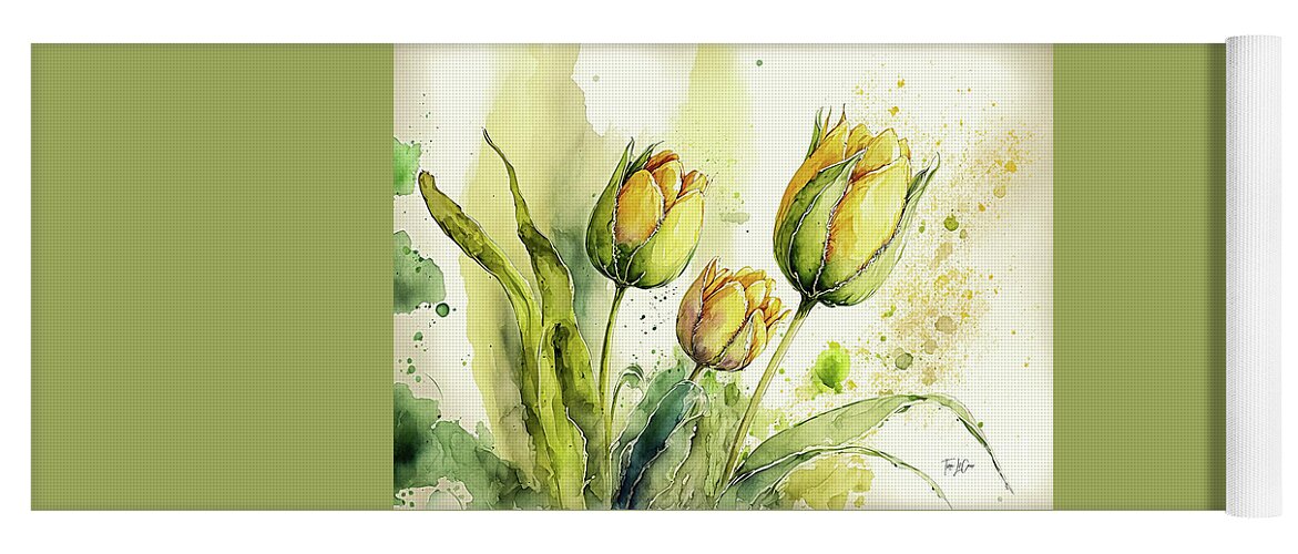 Yellow Tulips Yoga Mat featuring the painting Yellow Tulips by Tina LeCour