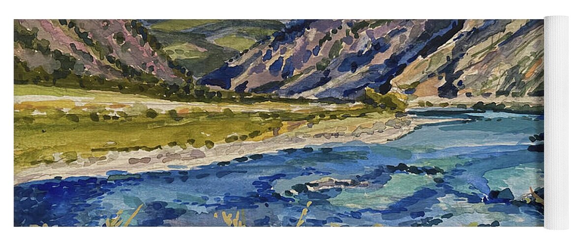 Yellowstone River Yoga Mat featuring the painting Yellowstone River and Yankee Jim Canyon by Les Herman