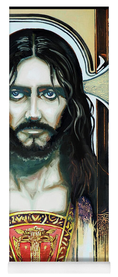 Your Own Personal Jesus Christ Christian Messiah Prophet Jesus Sacred Heart Saint Icon Yoga Mat featuring the painting Y.O.P. Jesus by David Bader