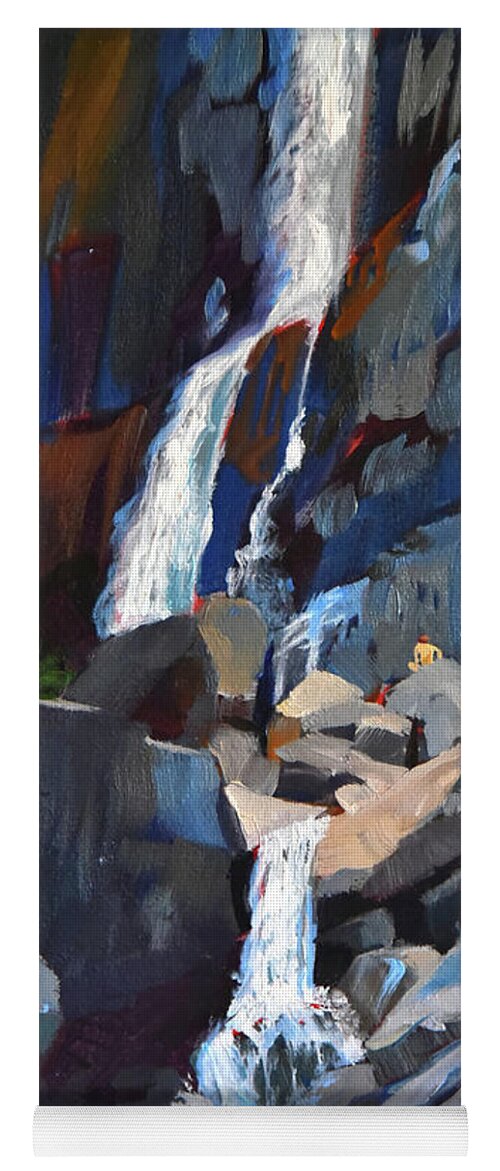 Waterfall Yoga Mat featuring the painting Yosemite Falls in August by Alice Leggett