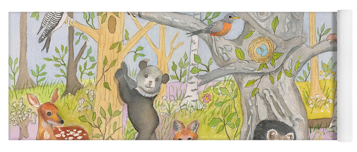 Forest Yoga Mat featuring the painting Young Forest Animals by Madeline Lovallo