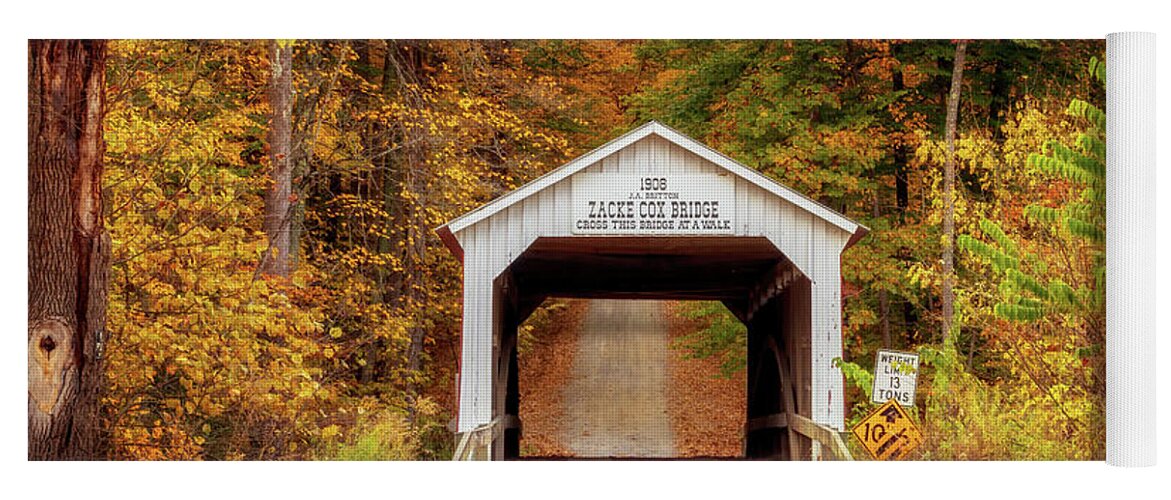 Parke County Yoga Mat featuring the photograph Zacke Cox Bridge in Autumn by Susan Rissi Tregoning