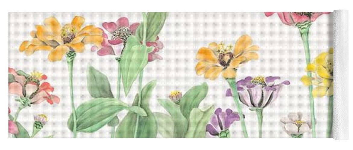 Flowers Yoga Mat featuring the painting Zinnias by Albert Massimi