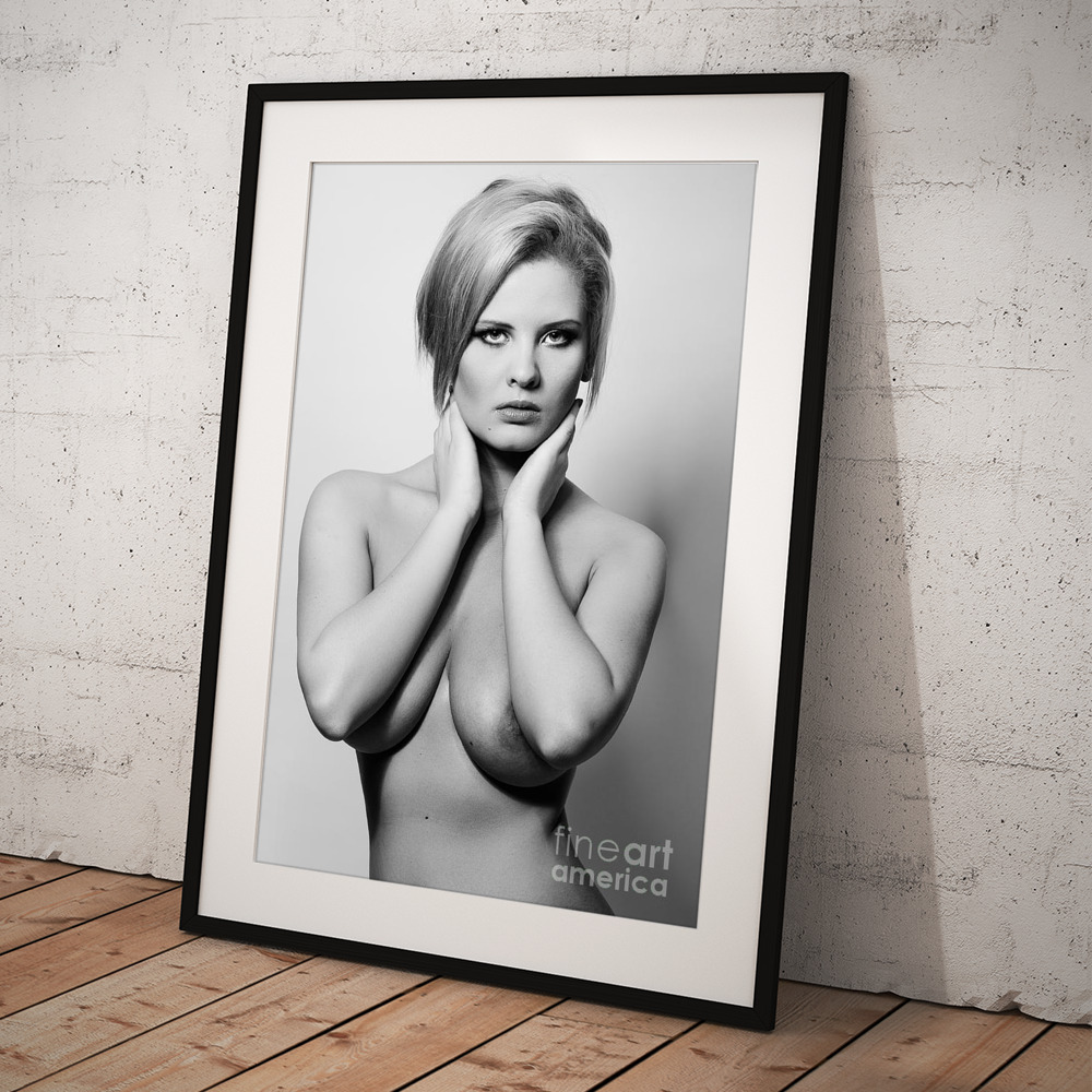 Portrait of a sensual blonde with large breasts #1 Art Print by