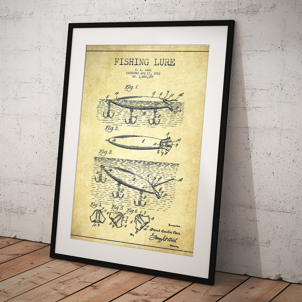Vintage Fishing Lure Patent Drawing from 1923 #3 Poster by Aged Pixel