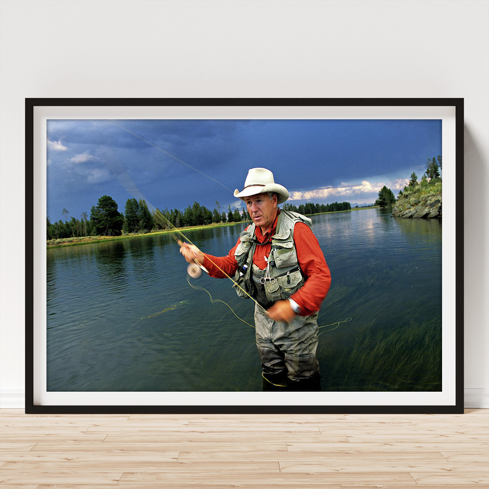 A Man In A Cowboy Hat Fly Fishing Poster by Dawn Kish