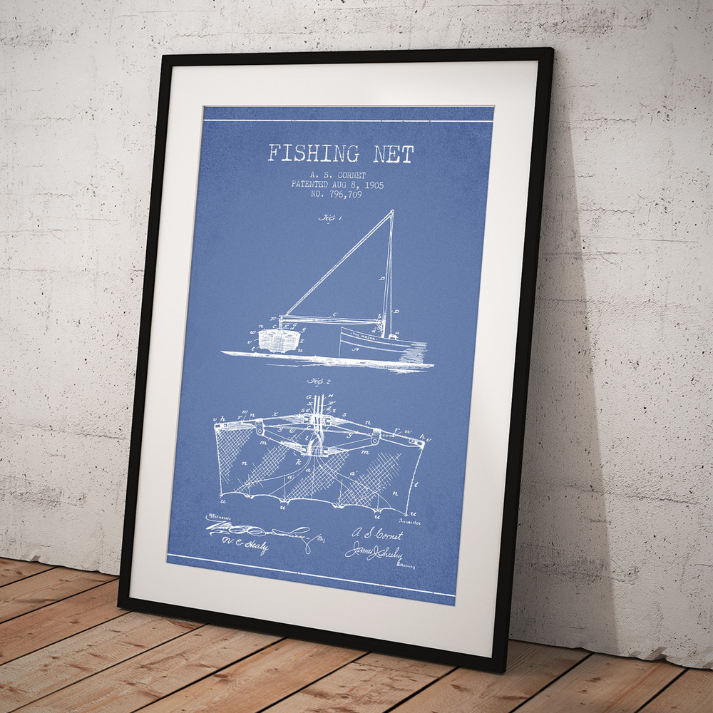 Fishing Net Patent from 1905- Light Blue Poster by Aged Pixel