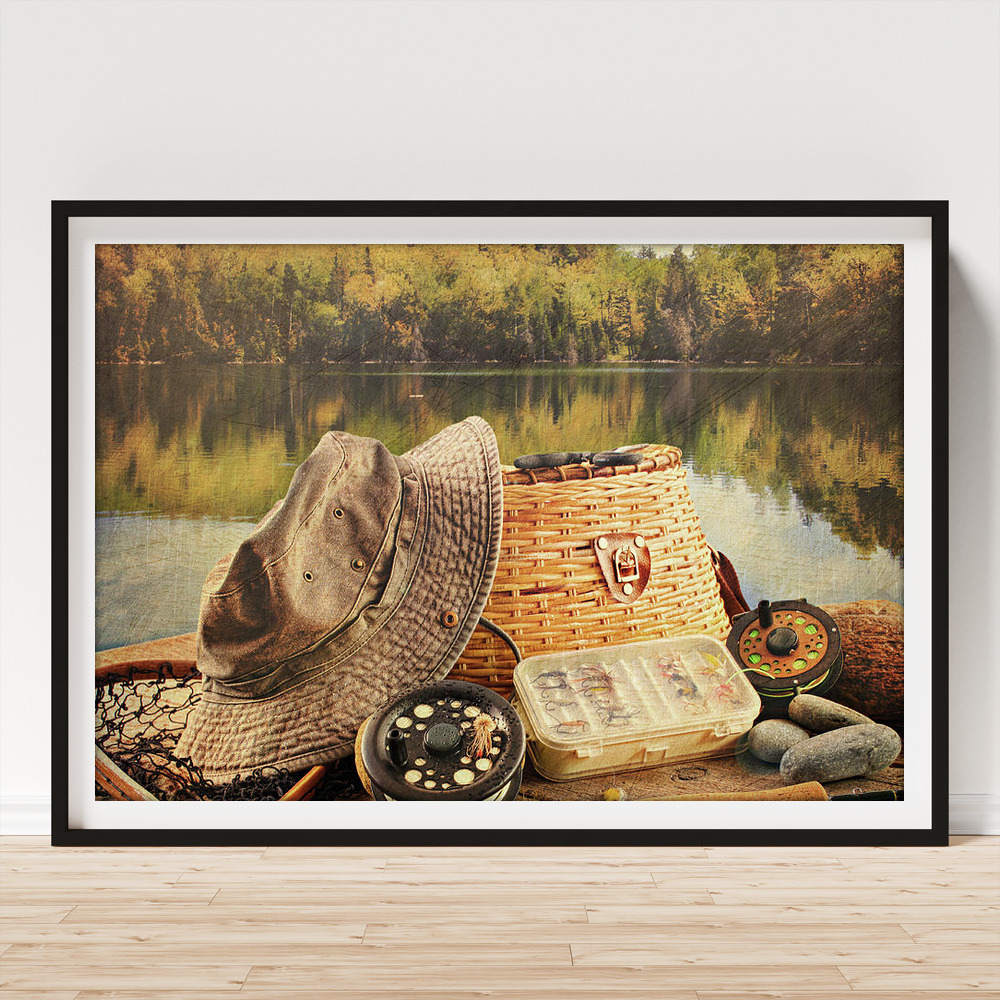 Fly fishing equipment with vintage look Poster by Sandra