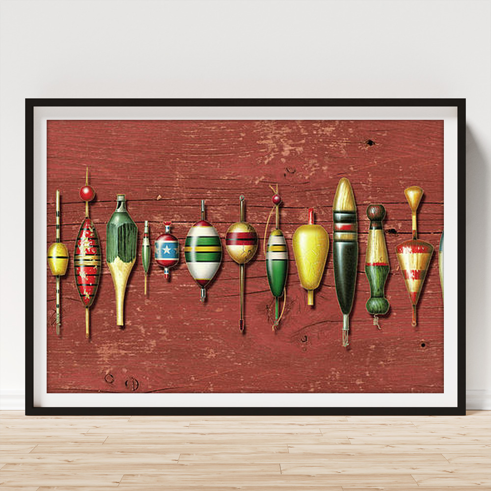 Antique Bobbers Red Art Print by JQ Licensing