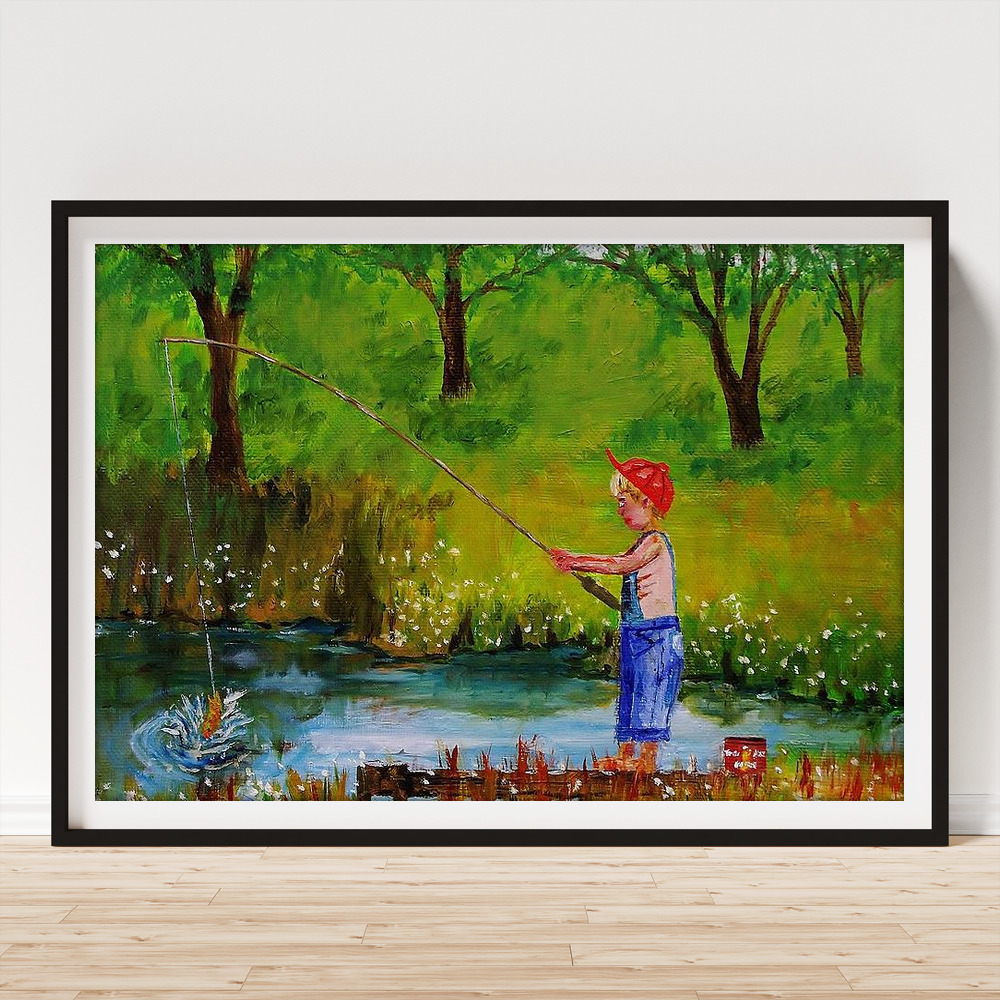 Little Boy Fishing Poster by Mike Caitham - Pixels
