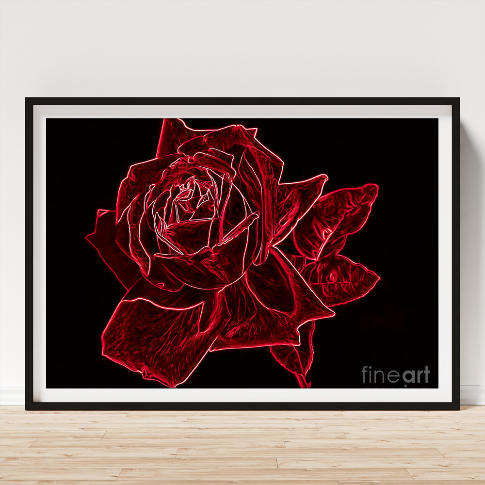 Red Neon Rose Art Print by Brenda Landdeck