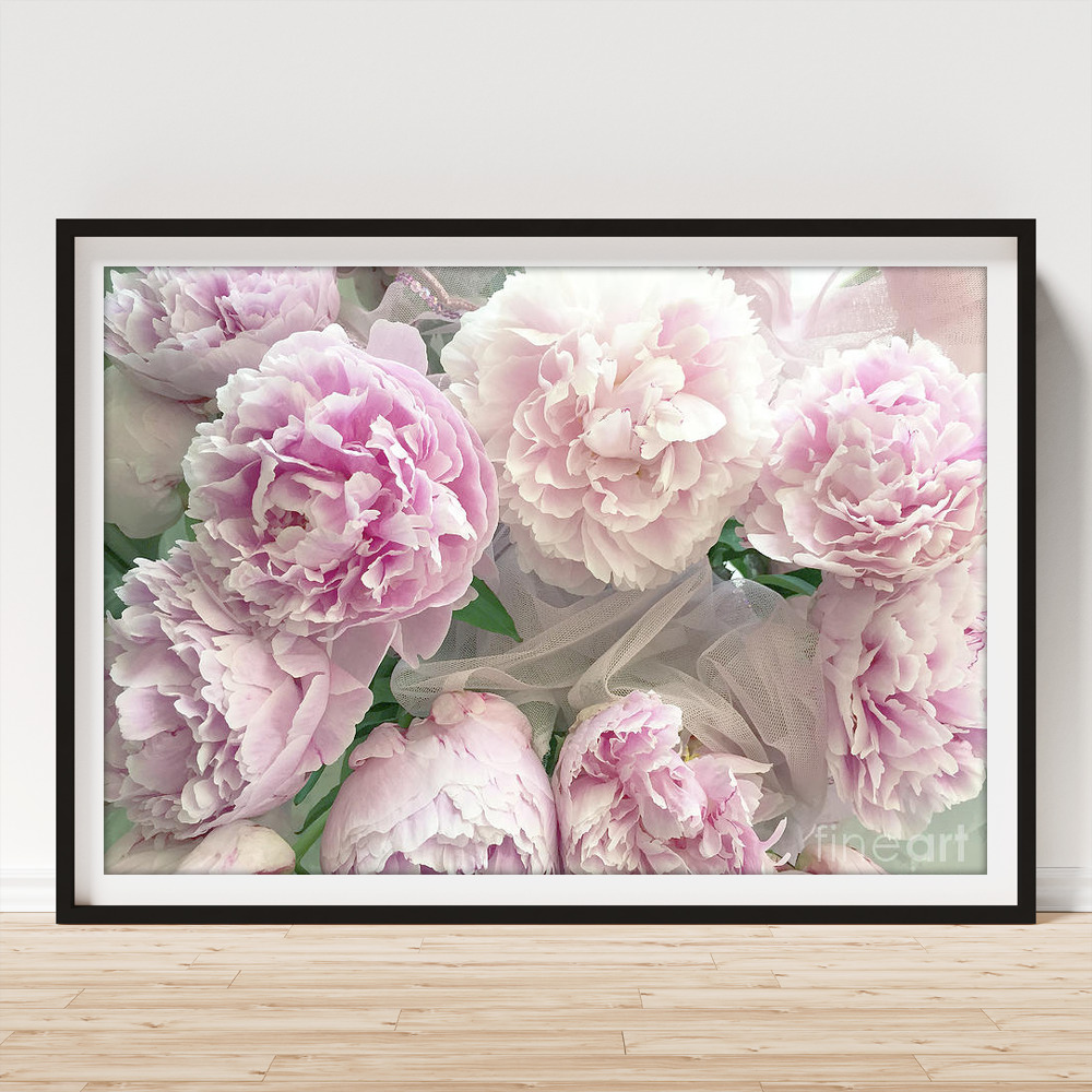 Romantic Shabby Chic Pastel Pink Peonies Bouquet - Romantic Pink Peony  Flower Prints Art Print by Kathy Fornal