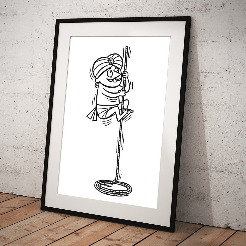 Illustration of cartoon Indian man performing rope trick Art Print by CSA  Images