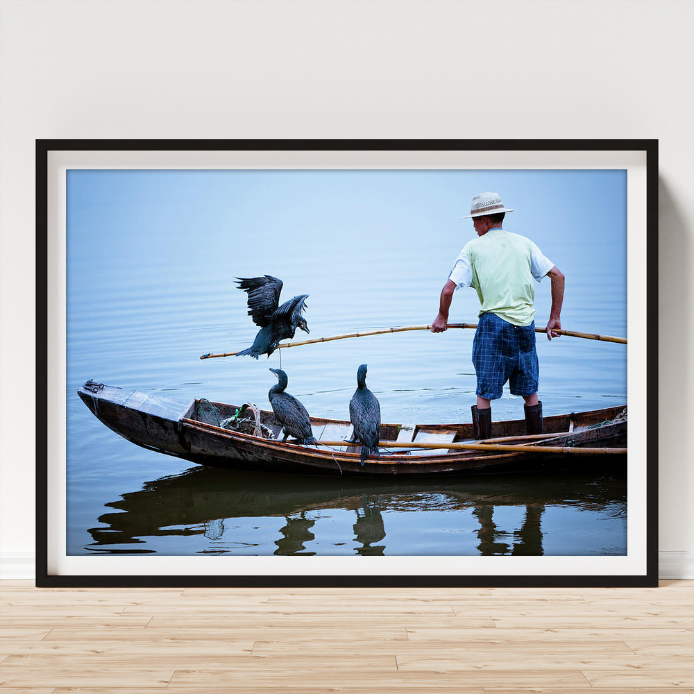 Traditional Chinese Fisherman On River Art Print by Chinaface