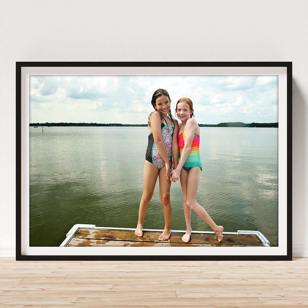 Two Happy Tween Teen Girls In Swimsuits Running On Lake Shore. Photograph  by Cavan Images - Fine Art America